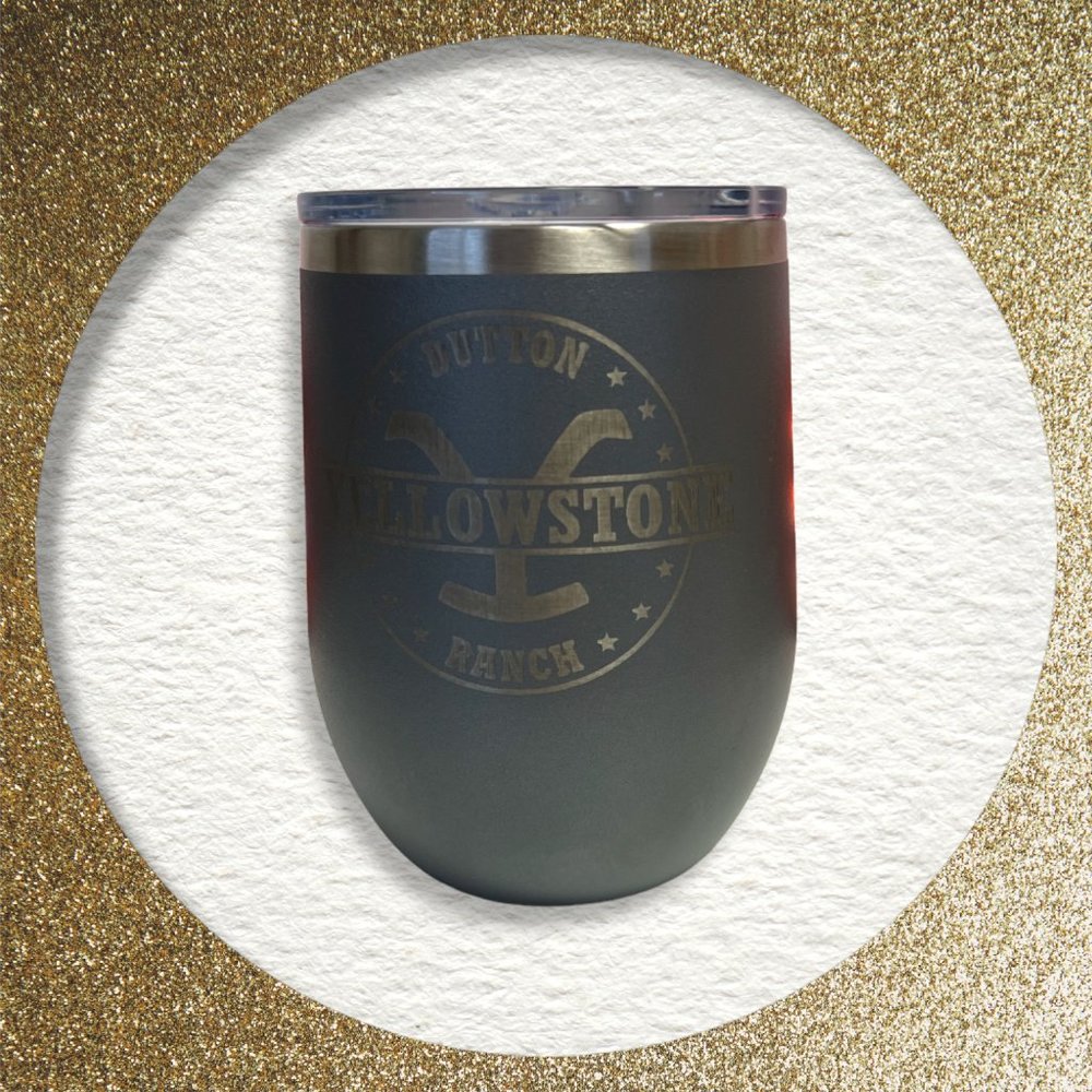Grey Yellow Stone Ranche 12 oz Wine Tumbler